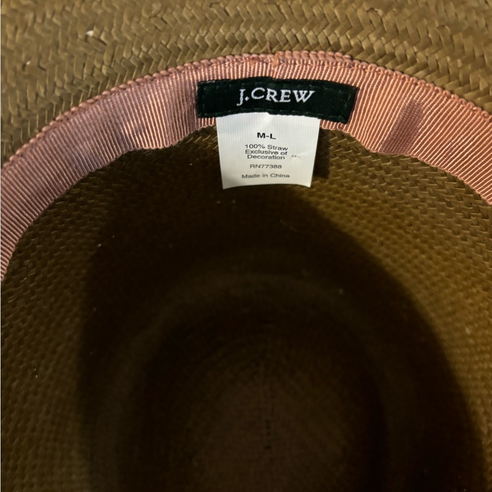 J. Crew Fedora Straw Hat with Brown Burgundy Ribbon Rim, Ribbon Trim, NWOT, M/L - Picture 6 of 6